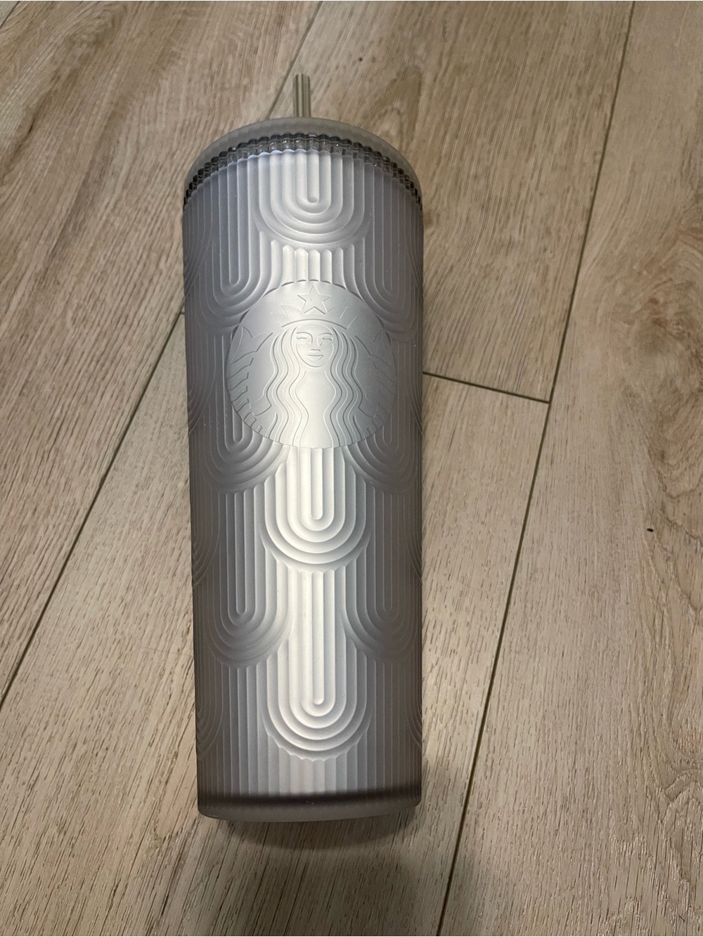 Starbucks Silver Embossed Cold Cup Tumbler with Straw